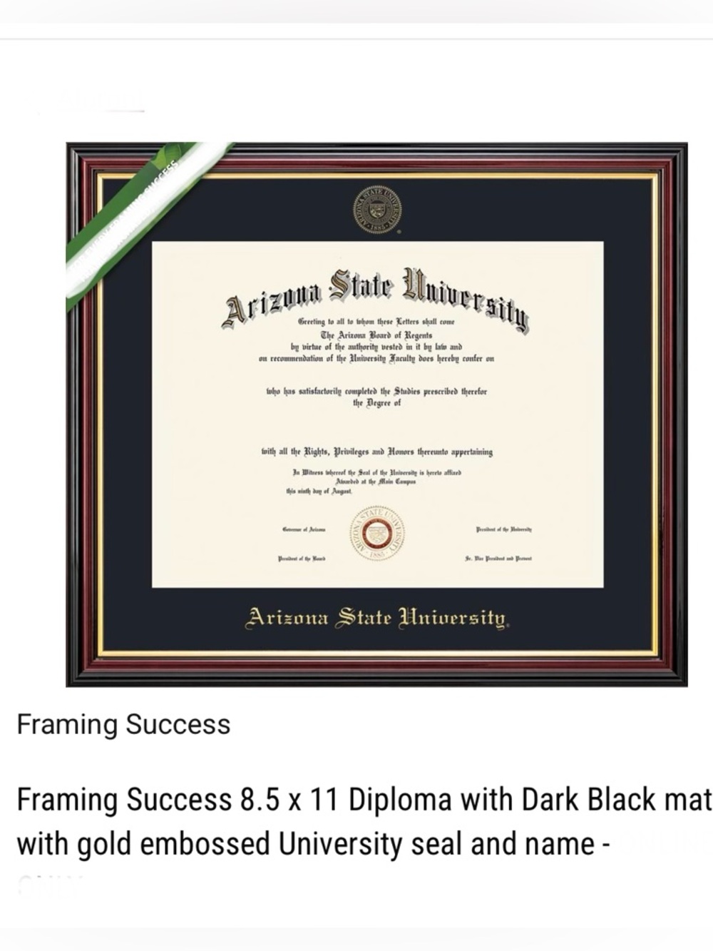 Official Arizona State University Diploma Frame with Black Mat